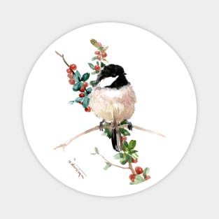 chickadee and berries Magnet